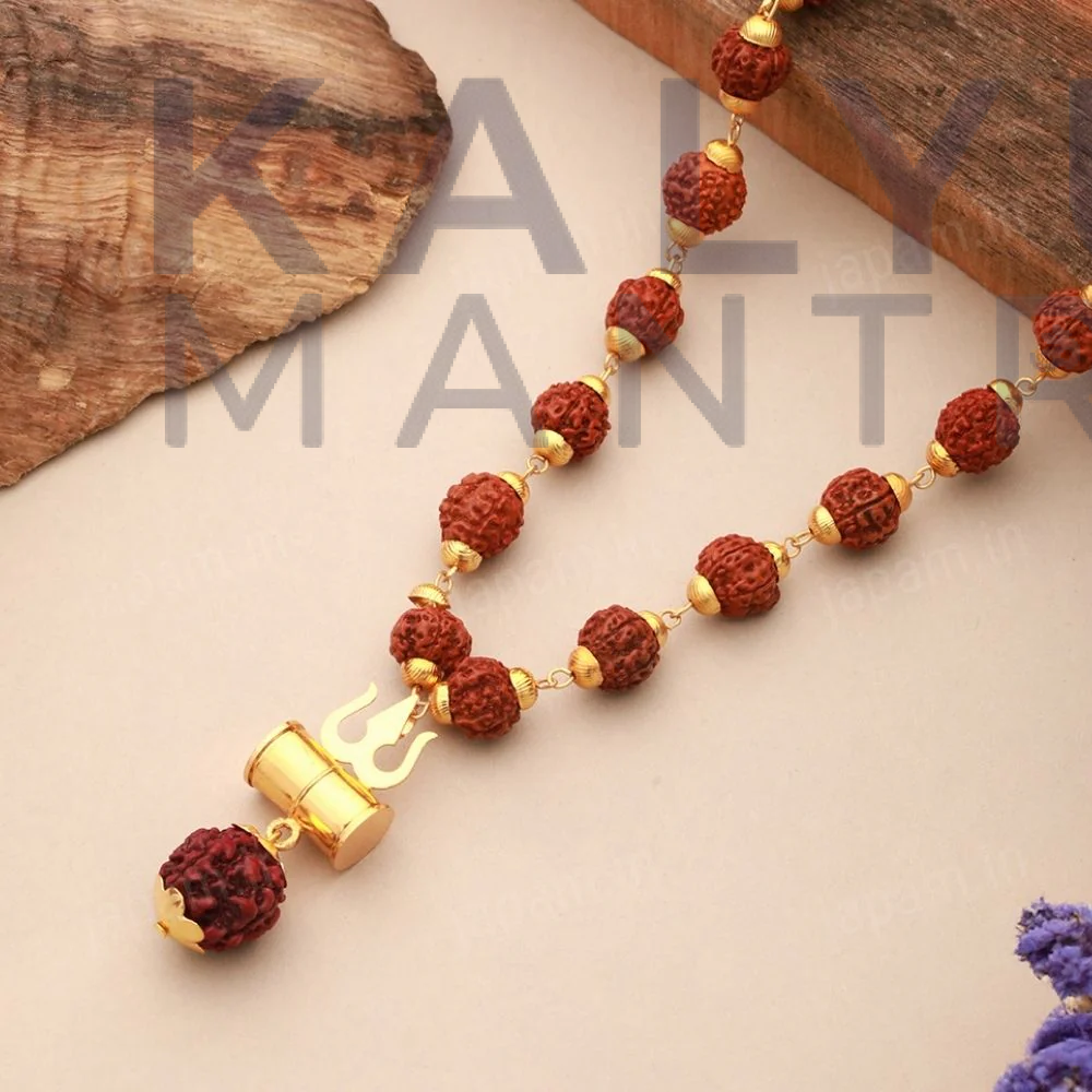 Gold Plated Rudraksha Trishool Necklace