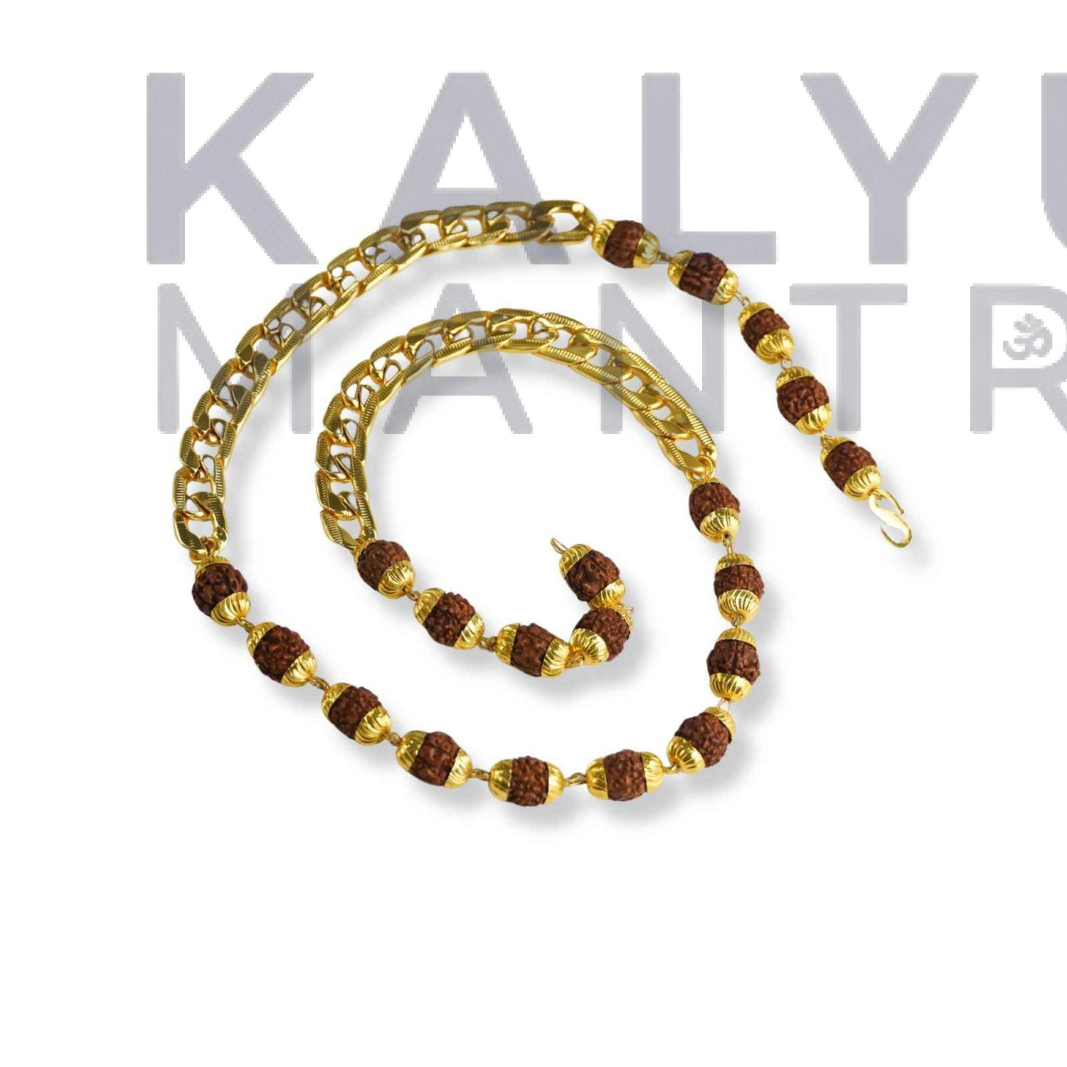 Gold Plated Rudraksha Links Necklace For Men